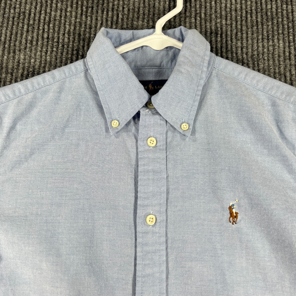 Ralph Lauren Shirt Youth Medium Blue Short Sleeve Button Down Slim Fit